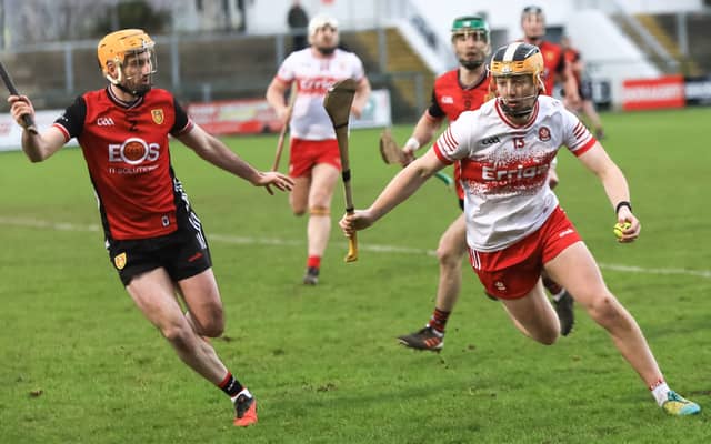 Derry's Shea Cassidy in action against Down. (Photo - nwpresspics)