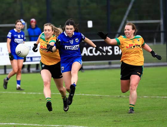 Claudy ladies’ Leah White boots the ball forward. (Photo - Tom Heaney, nwpresspics)