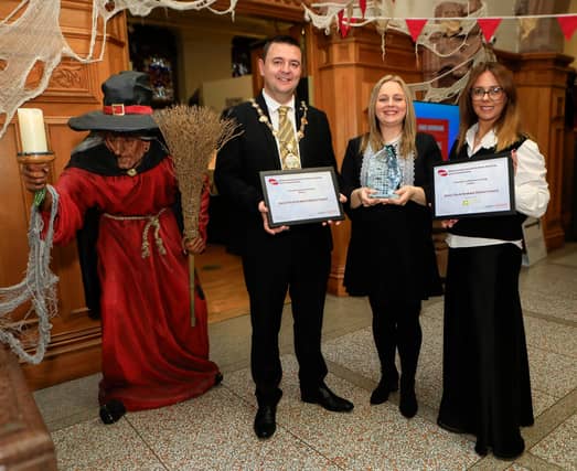 Mayor Ruairí McHugh pictured along with Catherine McCauley and Amanda McLoone from DCSDC who were presented with the awards by APSE at the Innovation in Waste, Recycling and Circular Economy Seminar.