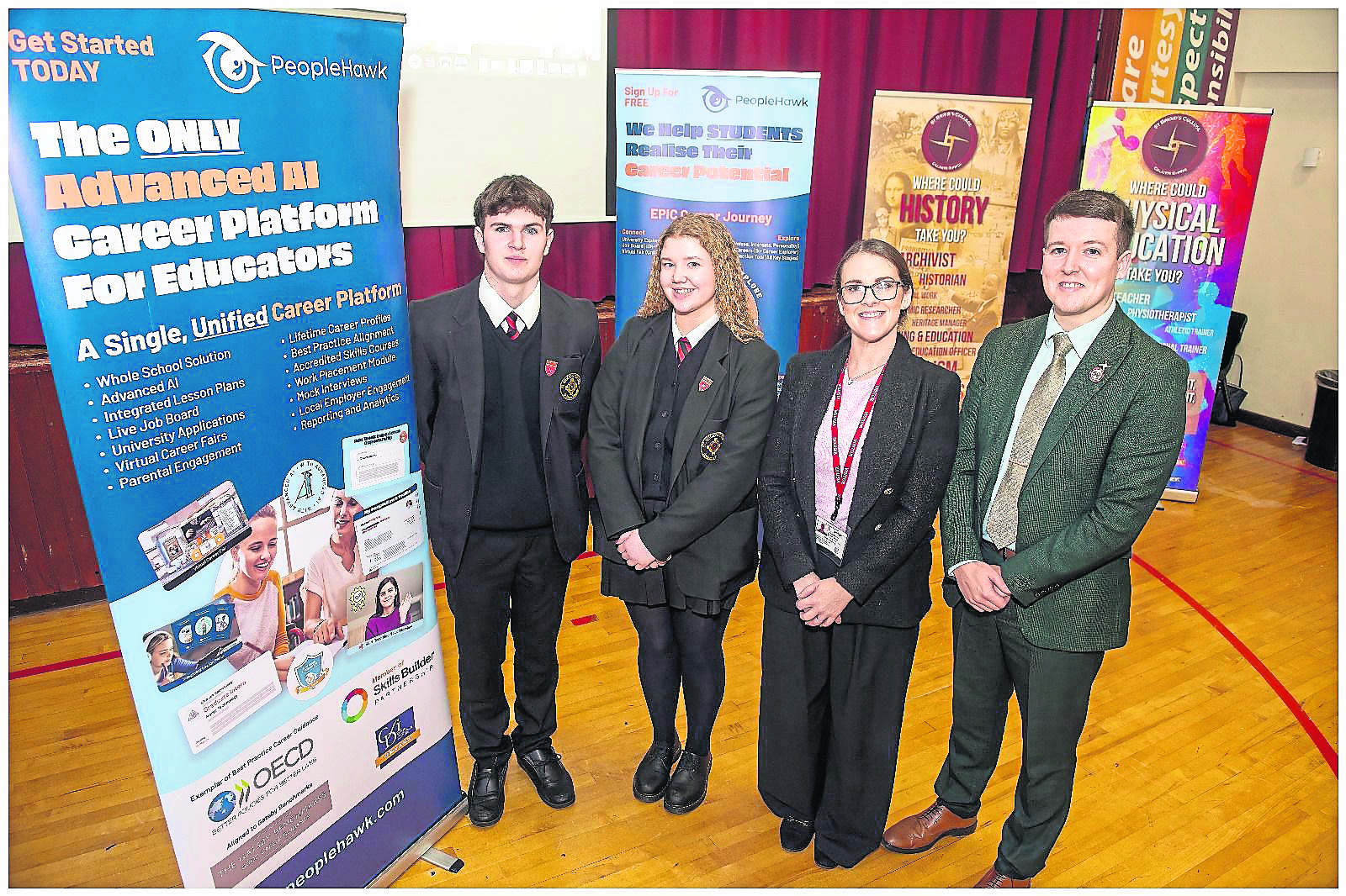Head Boy, TJ Edgar, Head Girl, Ashleen Carlin, PeopleHawk COO, Joseph Scanlon, Head of Careers and LLW.