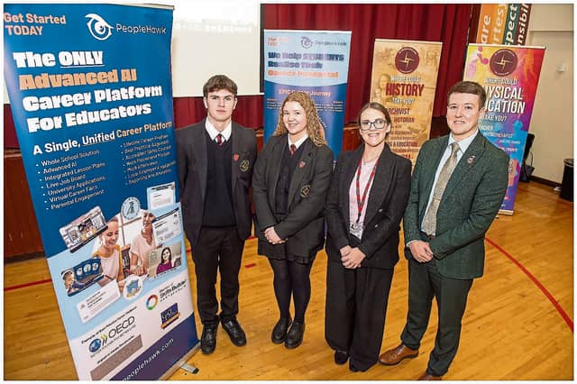 Head Boy, TJ Edgar, Head Girl, Ashleen Carlin, PeopleHawk COO, Joseph Scanlon, Head of Careers and LLW.