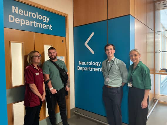 Jacquie McKee; Neurology Nurse, Mr Conaire Quinn; MND Patient, Dr Gavin McCluskey; Trust Consultant Neurologist and Specialist in MND and Dr Mary McCullagh; Western Trust Speciality Doctor.