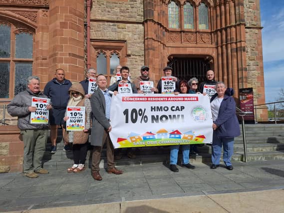 Concerned Residents Around Magee members who staged a protest outside the Guildhall on Tuesday afternoon.