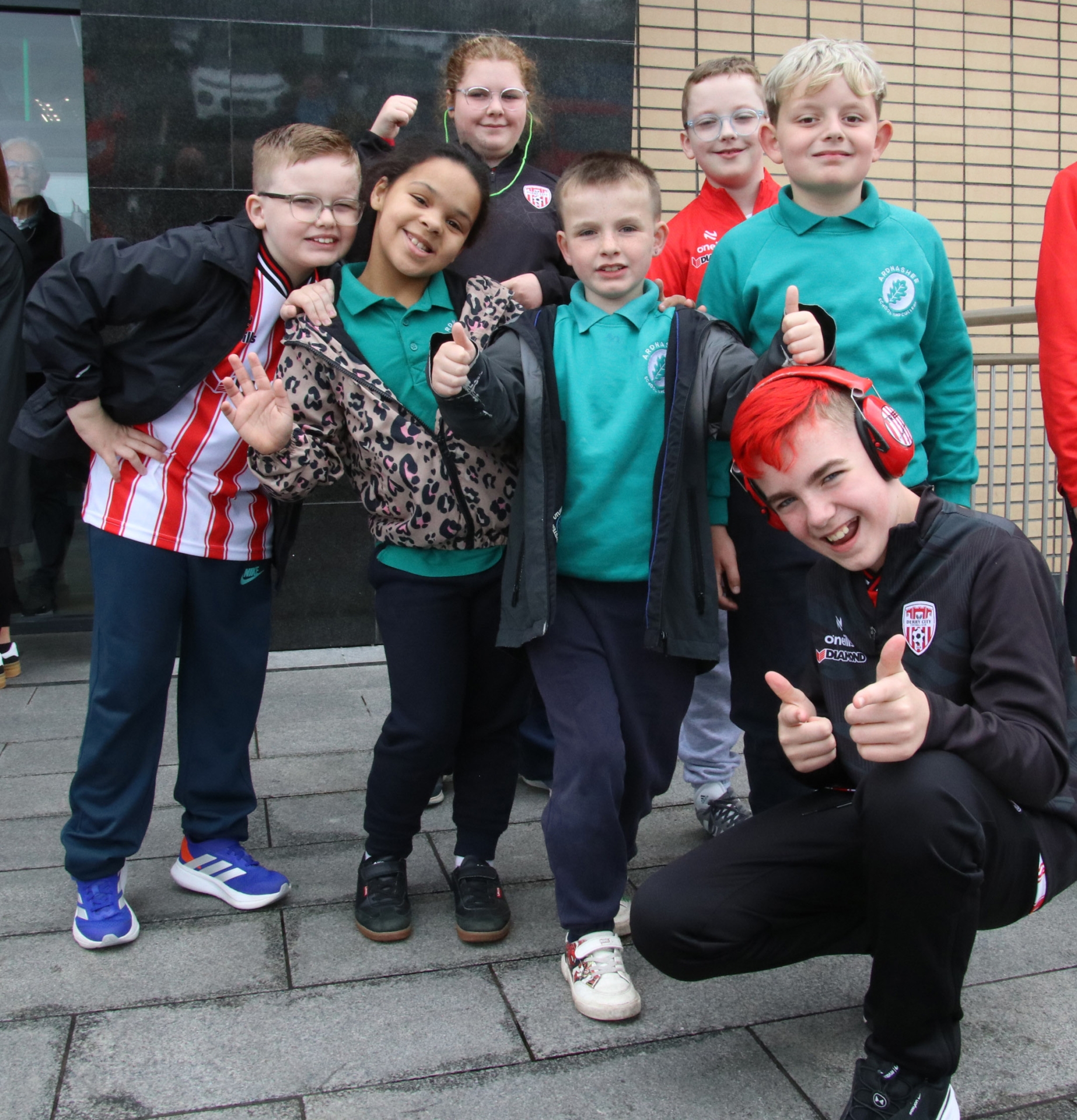 Pupils from Ardnashee College who featured in the film “Teenage Kicks”, by the late Vinny Cunningham outside Brunswick Moviebowl before the screening. (Photo - Tom Heaney, nwpresspics)