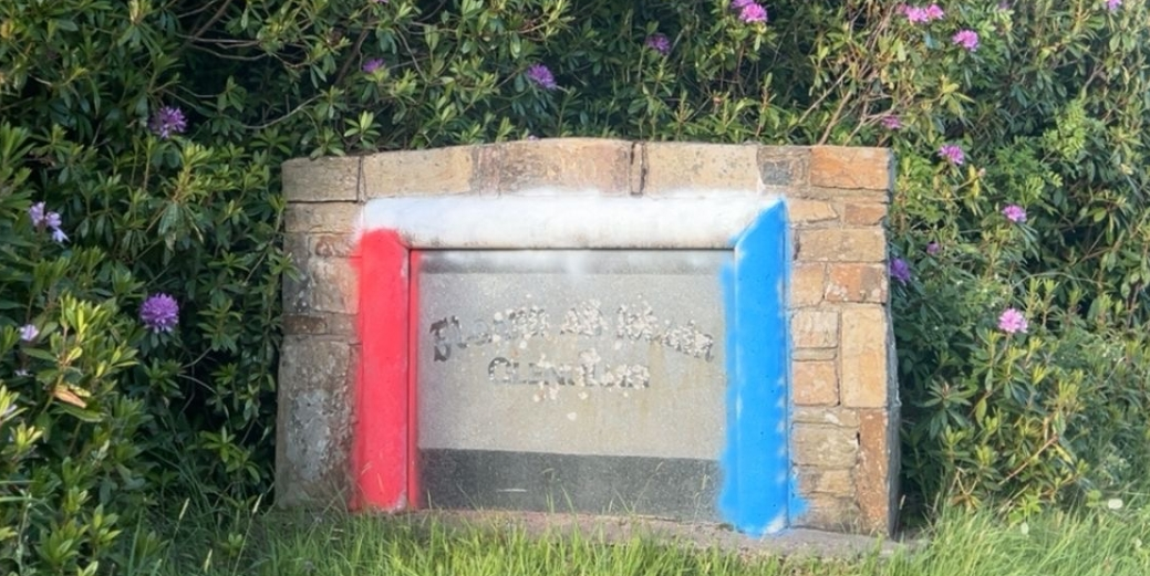 Some of the damage done to the sign at Glenullin