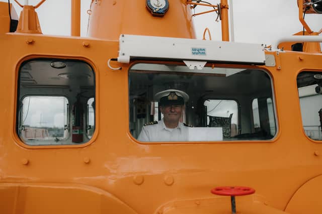 Bernard aboard historic lifeboat, Grace Patterson Ritchie.