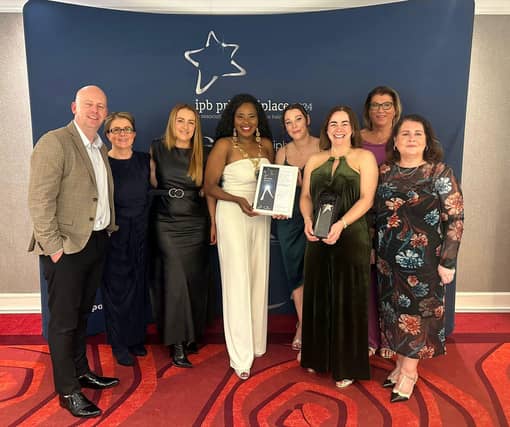 Mayor of Derry City and Strabane District Council, Councillor Lilian Seenoi-Barr with representatives from DEEDS at the 2024 Pride of Place Awards