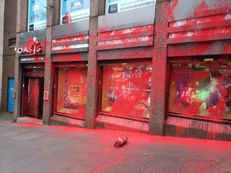 Red paint covering the front of the Oasis premises. PHOTO: Shannon Moore
