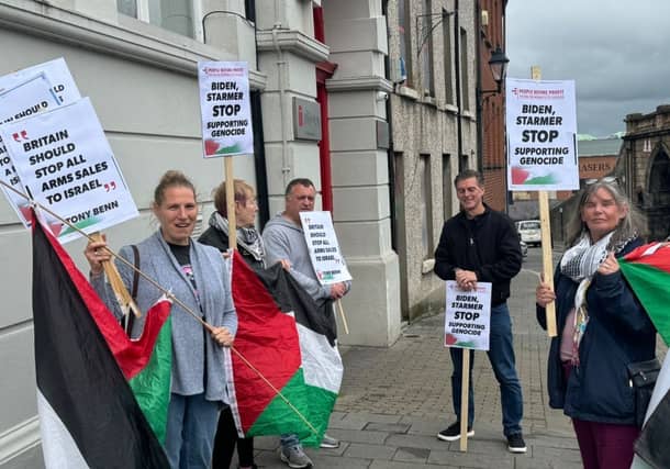 Pro-Palestine campaigners protesting outside the Playhouse