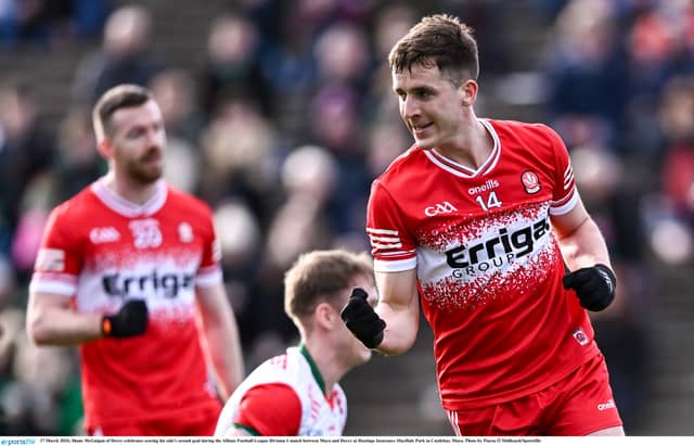 Shane McGuigan celebrates his goal against Mayo. Pic by Sportsfile