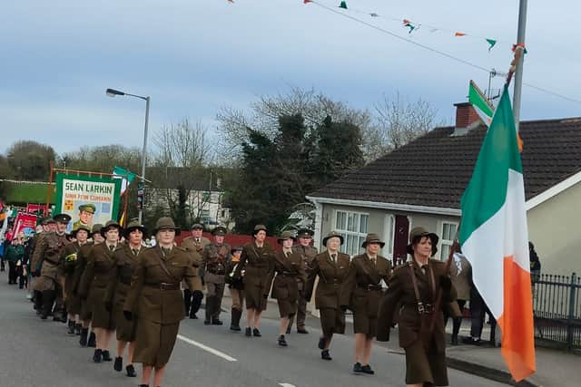 On Easter Saturday, republicans flocked to the Loup where the annual commemoration in honour of Brigadier Sean Larkin seen a particularly special celebration for the 100th anniversary of his death. A reenactment of Larkin's last moments before he was shot by a Free State firing party in Drumboe Castle was accompanied by a pagentry parade, with members in period dress.