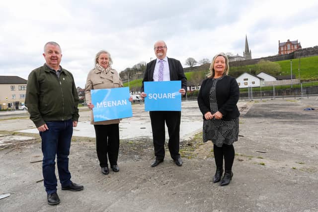 Charles Lamberton, Meenan Square Developments, Sharon McCullagh, Department for Communities, Gareth Johnston, TEO, and Sheena McCallion, Chief Executive, Apex Housing Association.