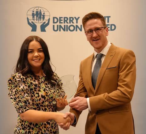 Youth Committee Award Winner Tina MacHugh with keynote speaker Conán Doherty.