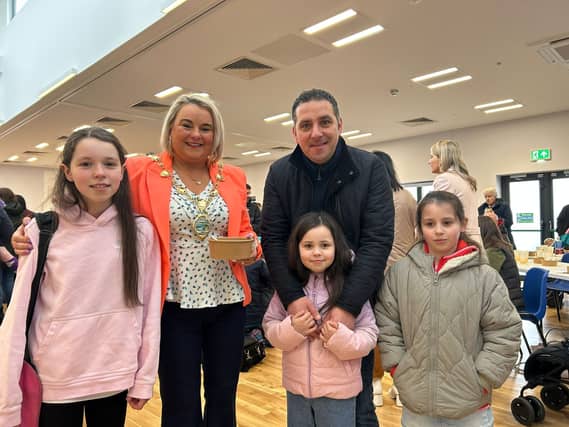 Mayor of Derry and Strabane, Councillor Sandra Duffy, pictured with the Jackson family at the Waterside Shared Village at the weekend