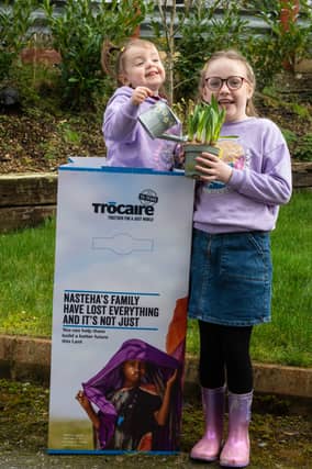 Annie (2) and Molly (8) O’Hara from Limavady help launch the 2023 Lenten Appeal in this Trόcaire’s 50th Anniversary year.