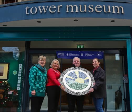 Mayor of Derry City and Strabane District Council, Cllr Sandra Duffy, launching the Heart of the Sperrins Project with Arts and Cultural Council Officers Jean Smyth, Adrian Beattie and Betty Doherty.