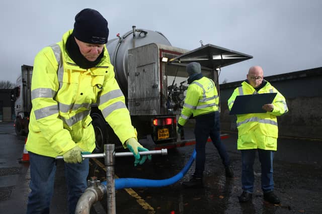 NI Water Incident response staff filling a water tanker at a local NI Water hub, to discharge into the distribution network of a Water Treatment Works.