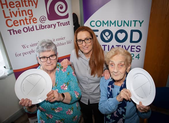 Sabrina Lynch, OLT, pictured with Liz McGilloway and Phylis McDermott at last week’s ‘Transform Your Trolley’ at the Old Library Trust.