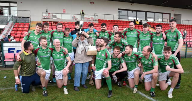 Eoghan Rua celebrate their Derry intermediate final win over Ballinascreen. Pic by Mary K Burke.