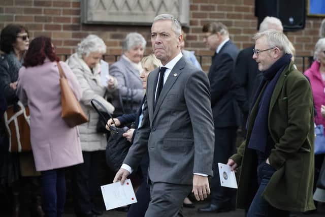 Among those in attendance at the funeral were Sinn Fein vice president Michelle O’Neill; Grand Secretary of the Orange Order Mervyn Gibson; actor Jimmy Nesbitt, US Consul General Paul Narain, veterans commissioner Danny Kinahan; children’s commissioner Koulla Yiasouma, and Belfast Lord Mayor Tina Black.