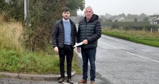Cllr Sean McPeake and Sean Bateson pictured on the Moneygran Road between Kilrea and Portglenone.