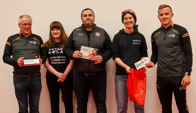 Ulster GAA CEO/Secretary Brian McAvoy and Regional Hurling Development Officer Oisín MacManus, along with Anthony Nolan representatives Amy, Ryan and Claire.