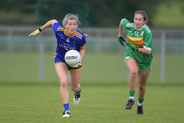 Katy Holly in action against Ballymaguigan in Sunday’s final at Glen. Pics by Cathal McOscar.