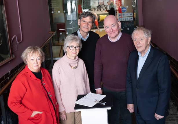 Chief executive of The Playhouse, Kevin Murphy (third from left) at the launch of Beyond Belief with directors of the Hume foundation, (l-r) Monica McWiliams, Brid Rodgers, Mark Durkan and Sean Farren