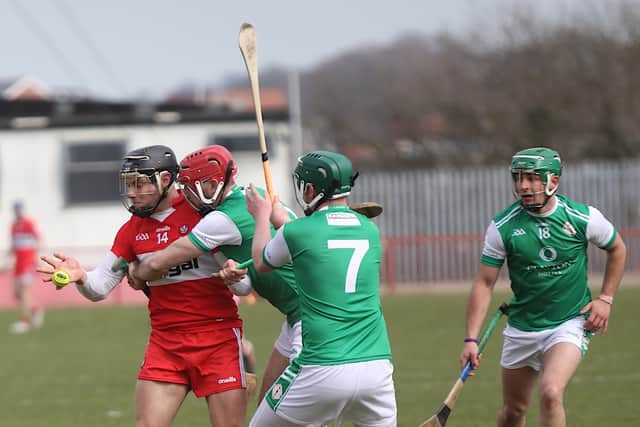 A second free from McCloskey – this one from outside the ’65 – put nine between them before Padhraig Nelis was adjudged to be fouled and McCloskey added a third dead ball to his name, this one from much closer range.