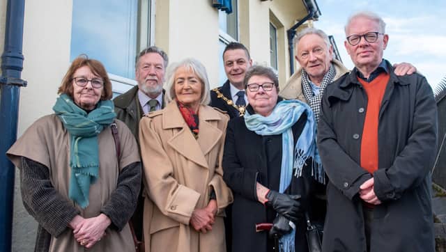 Group pictured at the unveiling of a blue plaque in honour of composer Redmond Friel.
