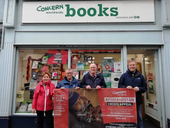 Volunteers outside Concern Books on Ferryquay Street launch the charity's Afghanistan Crisis Appeal