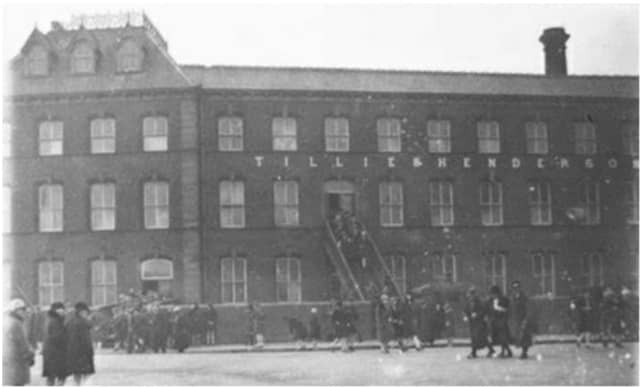 The former Tillie and Henderson factory in its heyday. The building was destroyed in a fire back in 2003.