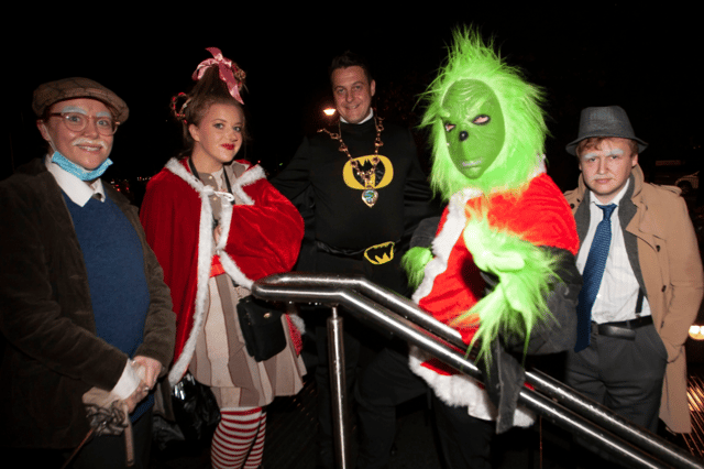 Mayor Graham Warke as Batman along with the Grinch and other friends during last weekend's Derry Halloween Festival. Pic: Derry City & Strabane District Council