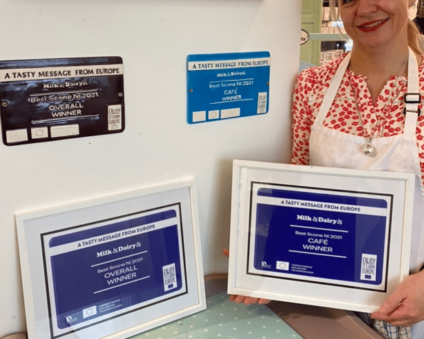 Michelle Devine at The Cottage Coffee Shop with their awards