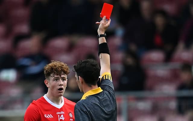 Derry have appealed Lachlan Murray's red card. (Pic: Piaras Ó Mídheach/Sportsfile)