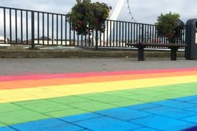 A rainbow path was created along Derry's quayside as part of the campaign to create a permanent rainbow traffic crossing.