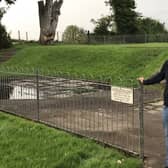 Cllr Sean Bateson outside the play park at Larchfield in Kilrea.