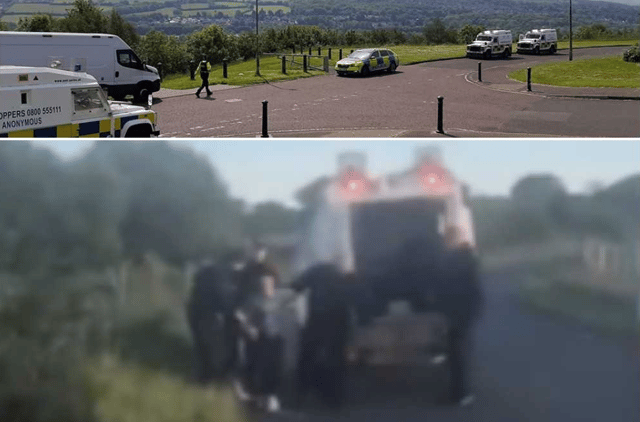 Bottom: police arresting teen and top PSNI in Creggan on June 1
