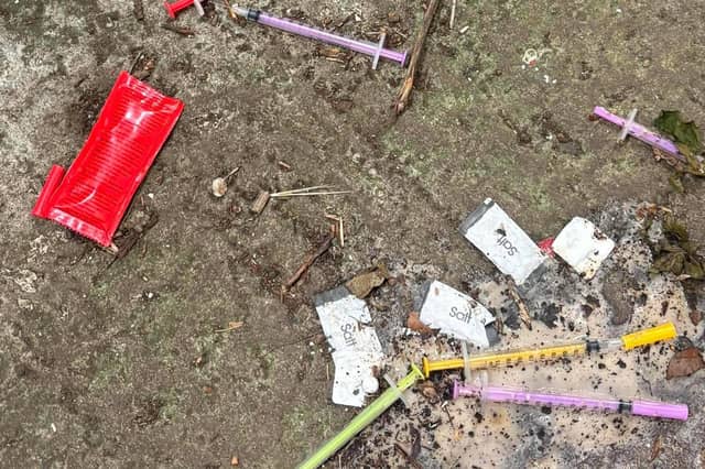 Some of the used needles which were discarded on the pathway.