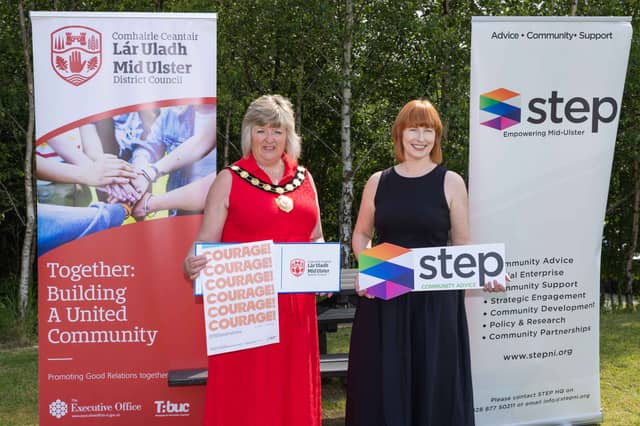 Chair of the Council, Councillor Frances Burton is pictured with Deirdre McAliskey from STEP ahead of Refugee Week 2026.