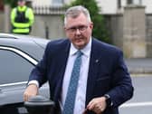Sir Jeffrey Donaldson arriving at Newry Crown Court