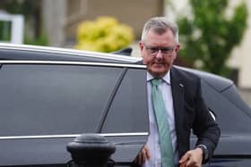 Sir Jeffrey Donaldson arriving at Newry Crown Court