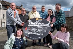 Stage Beyond Theatre Company members pictured with Paul Sweeney and Peter Davidson from The Playhouse