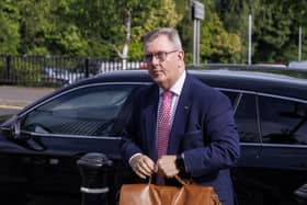 Sir Jeffrey Donaldson arriving at Newry Crown Court
