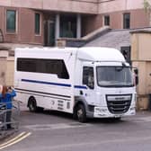 A prison van leaving Newry Crown Court