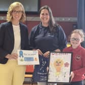 From left, Moneymore PS Principal Mrs Ashley Cunningham, NI Water’s Anna Killen and winner Lily Lennox.