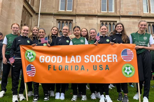 Florida-based Good Lad Soccer players during their debut appearance at the O'Neills Foyle Cup in 2025.
