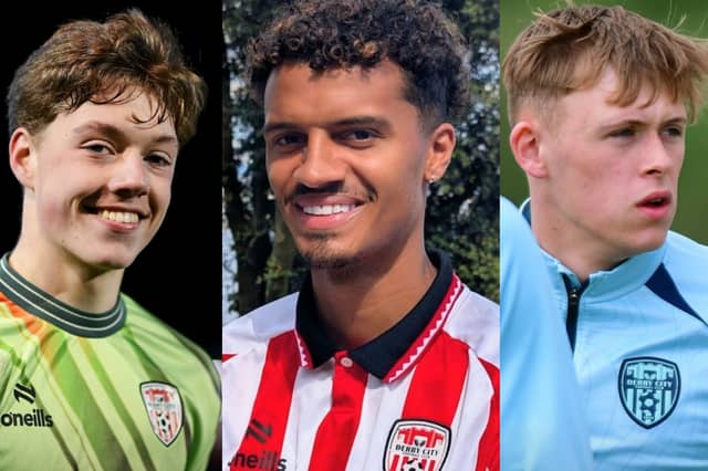 Left to right: Goalkeeper Shea Callister secures loan move to NIFL Premiership outfit Crusaders FC, new Derry signing Brooklyn Lyons-Foster strengthens the backline for tomorrow's European clash and Callum Doherty departs Brandywell.