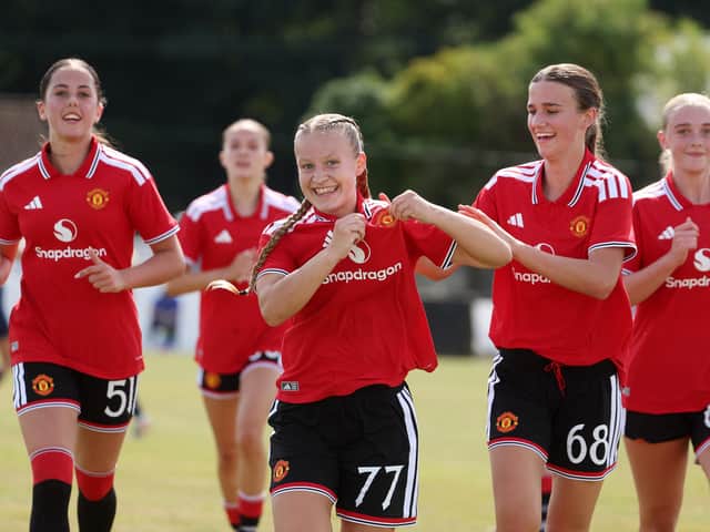 Action from the Girls' Premier fixture between Manchester United and IL Heming at Chimney Corner during the 2026 Budget Energy SuperCupNI.