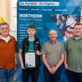 Ashton Michael pictured with his lecturers at Northern Regional College’s Student Awards ceremony.   